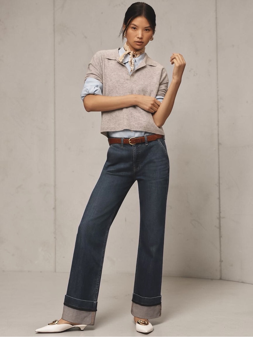 Pilcro Dark Blue Wide-Leg Jeans